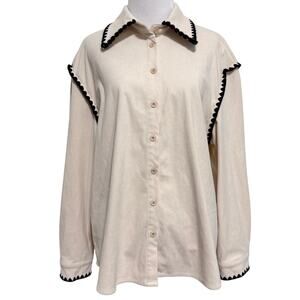 Cider Womens Oversized Corduroy Shacket S Beige Collared Button Casual Western